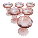 Suite of 6 pink glass ice cream bowls 70s/80s