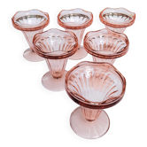 Suite of 6 pink glass ice cream bowls 70s/80s