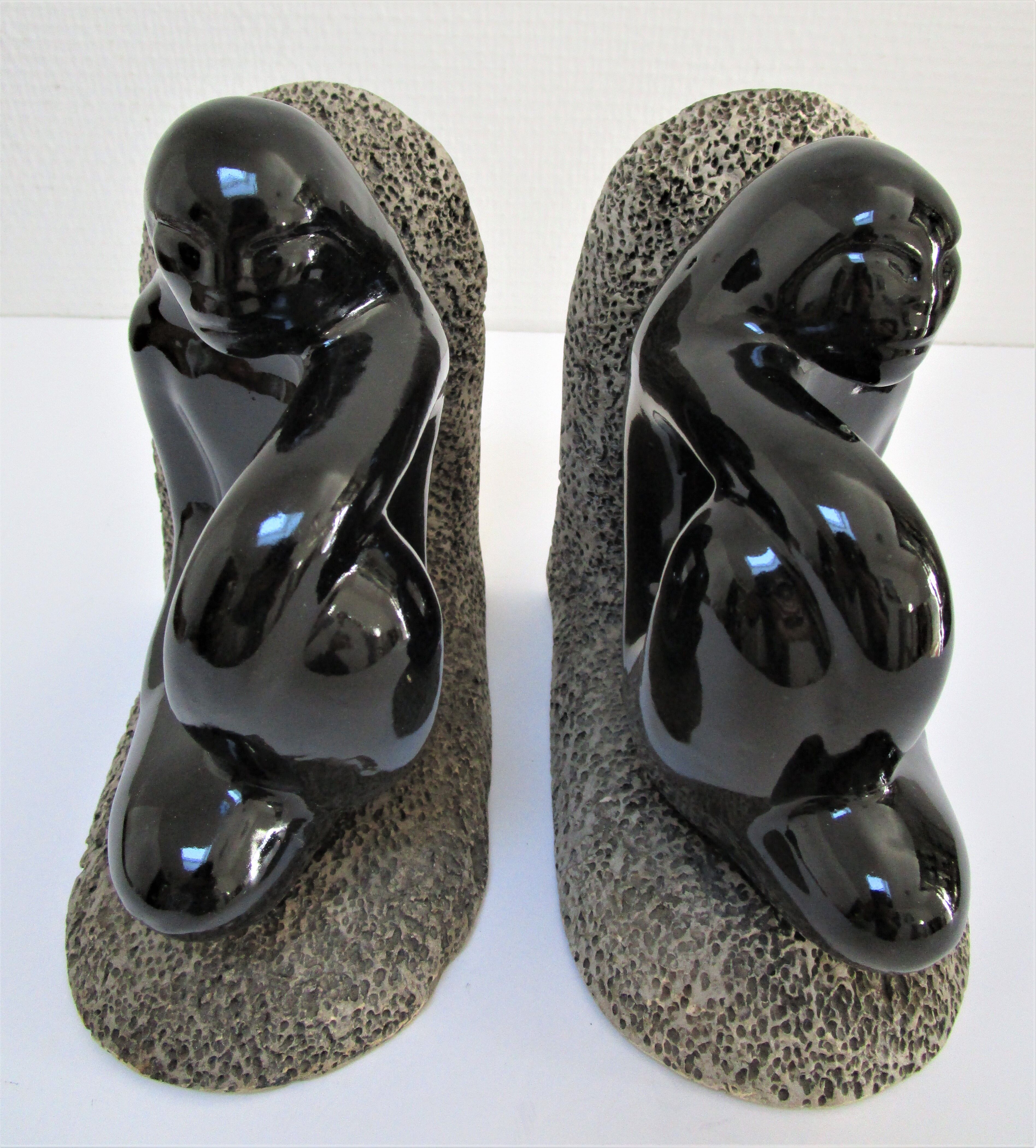 Pair of sculptural ceramic bookends design 70s