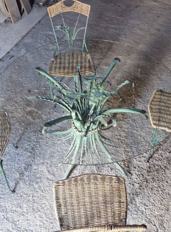 Table ronde en verre & 4 chaises