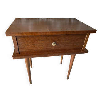 60s bedside table varnished wood compass feet