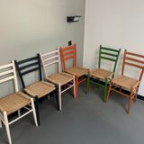 6 Italian chairs from the 60s solid beech and rope