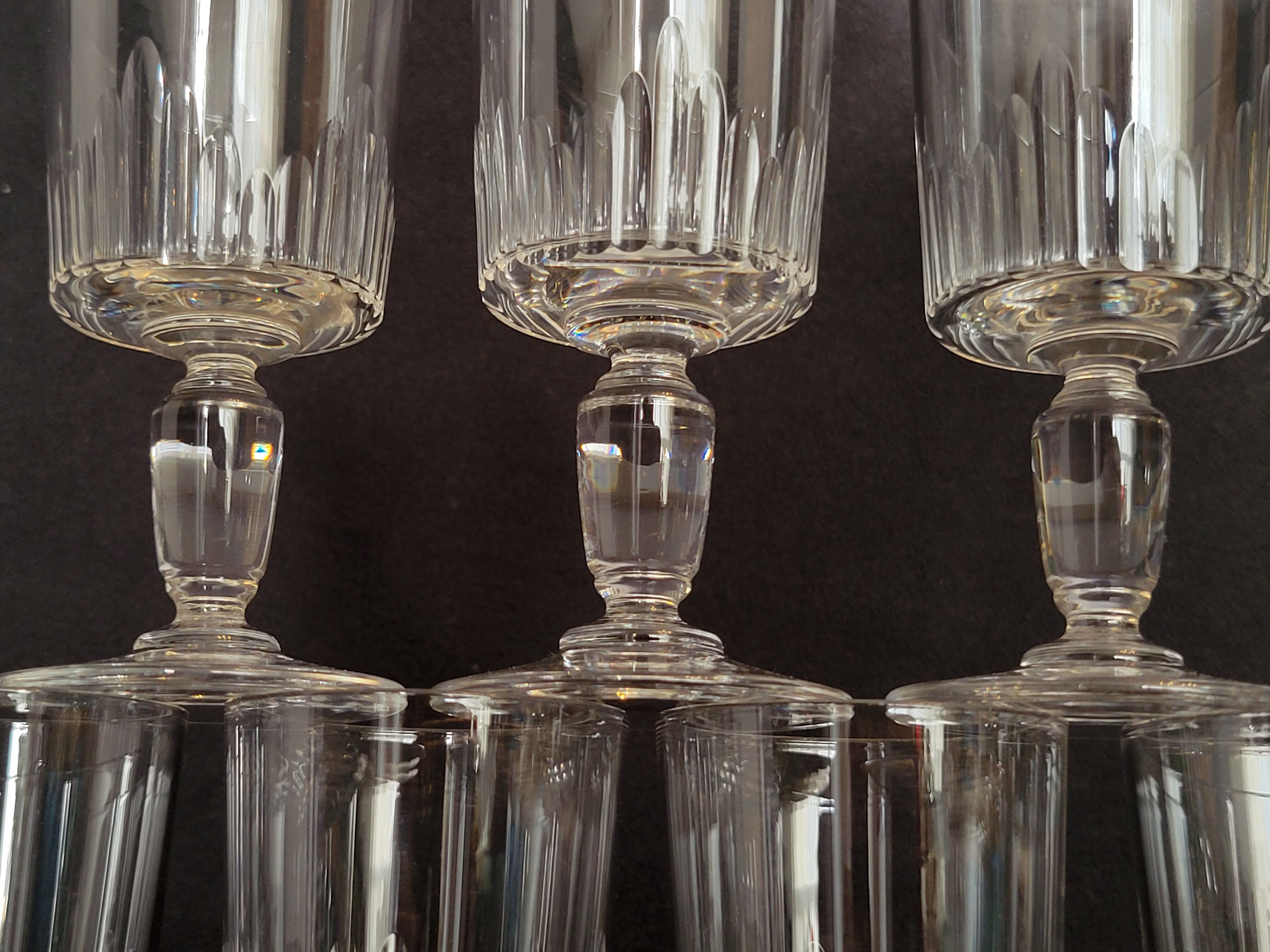 9 old crystal glasses cut Baccarat / Val St Lambert model Jeux d'Orgues