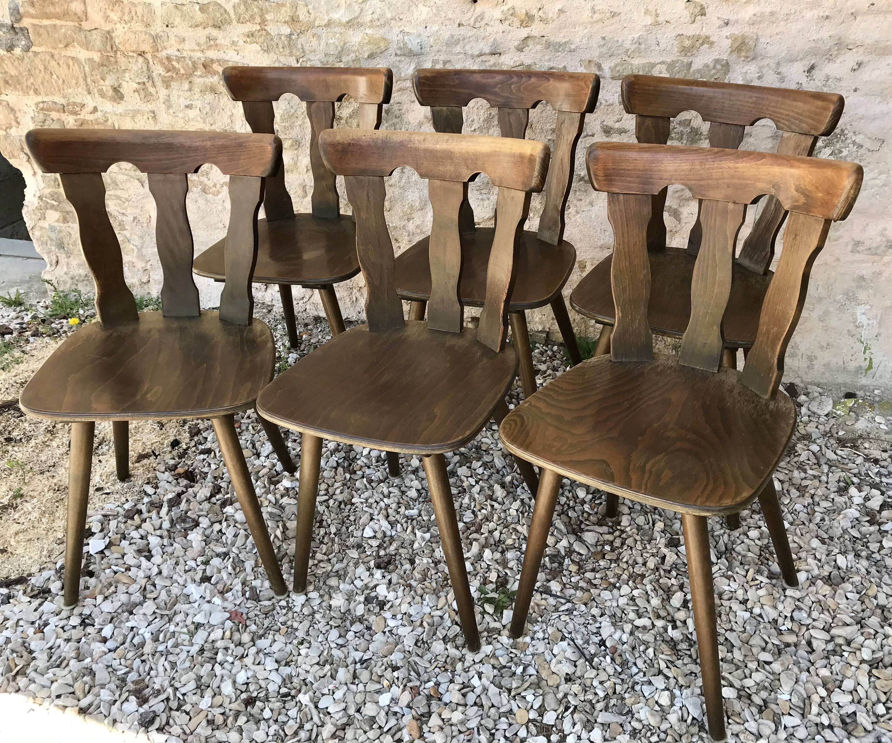 Lot of 6 chairs vintage bistro compass feet