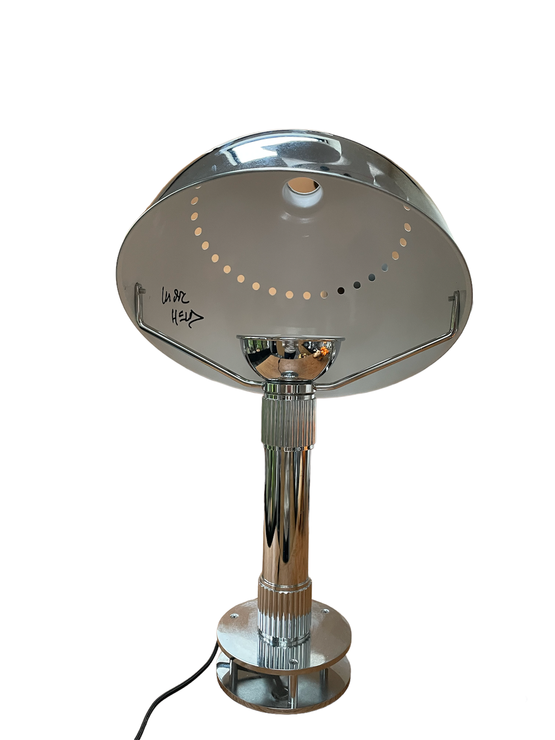 Chrome lamp signed by hand by its creator Marc Held