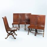 Pierre Lottier brown Spanish leather Slipper chairs by Almazan, 1950s