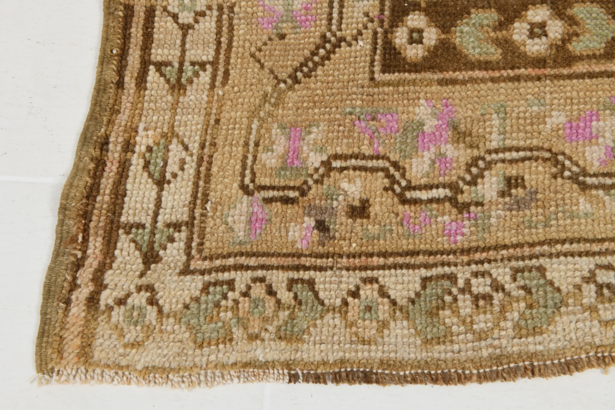 Light Brown & Pink Vintage Persian Rug, Handmade Wool Classic Home Decor