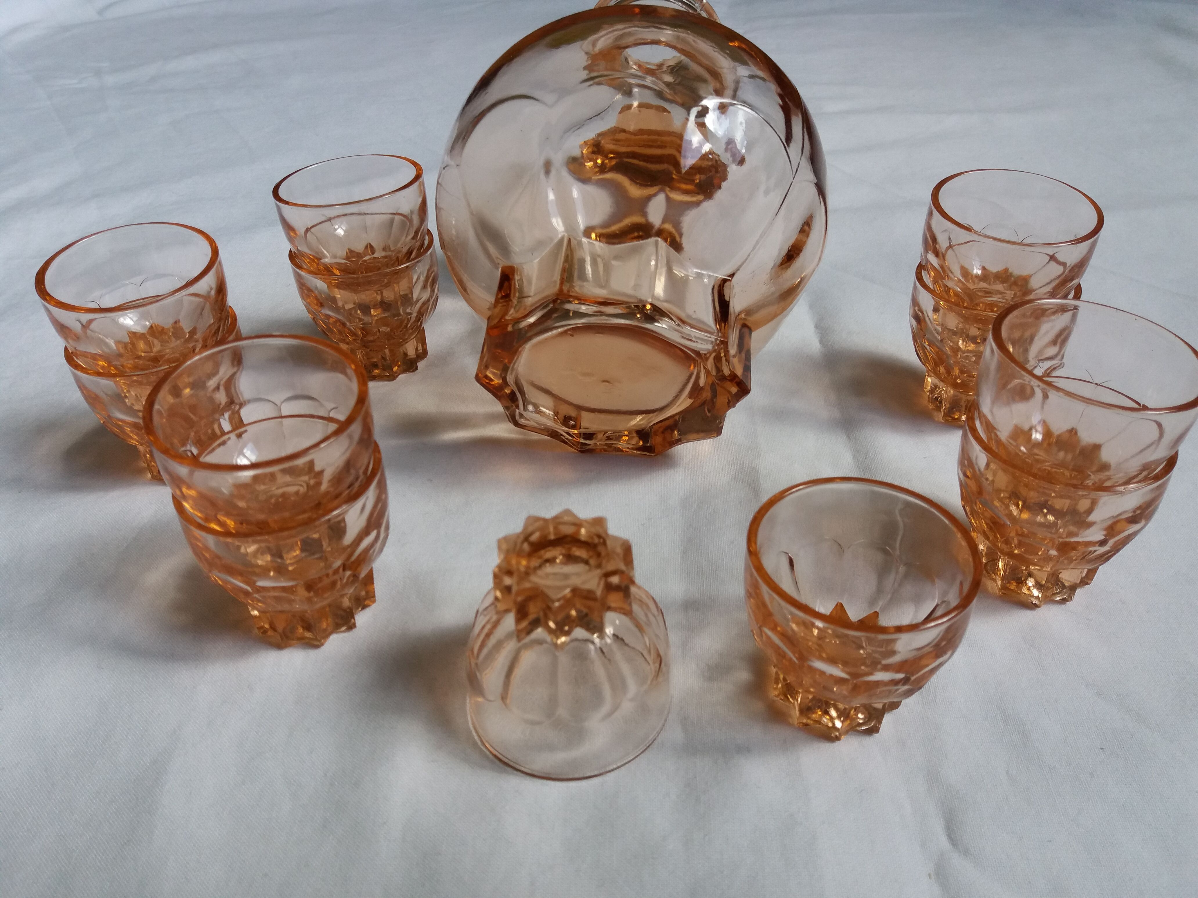 Rosaline carafe liqueur service and 12 glasses salmon pink