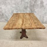 Antique oak dining table on cast iron base 93 x 123 cm