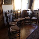 Set of 6 Spanish Baroque Renaissance chairs, straw seat