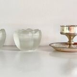 VINTAGE Glass and Silver Metal CANDLE HOLDERS