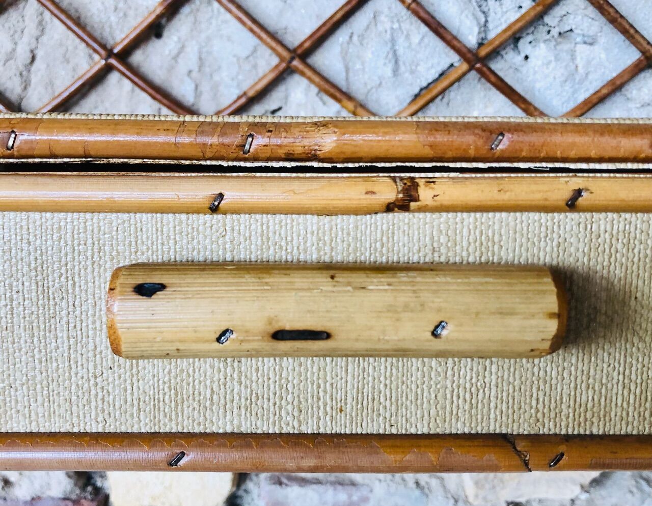 Vintage rattan wall shelf with storage, Circa 60