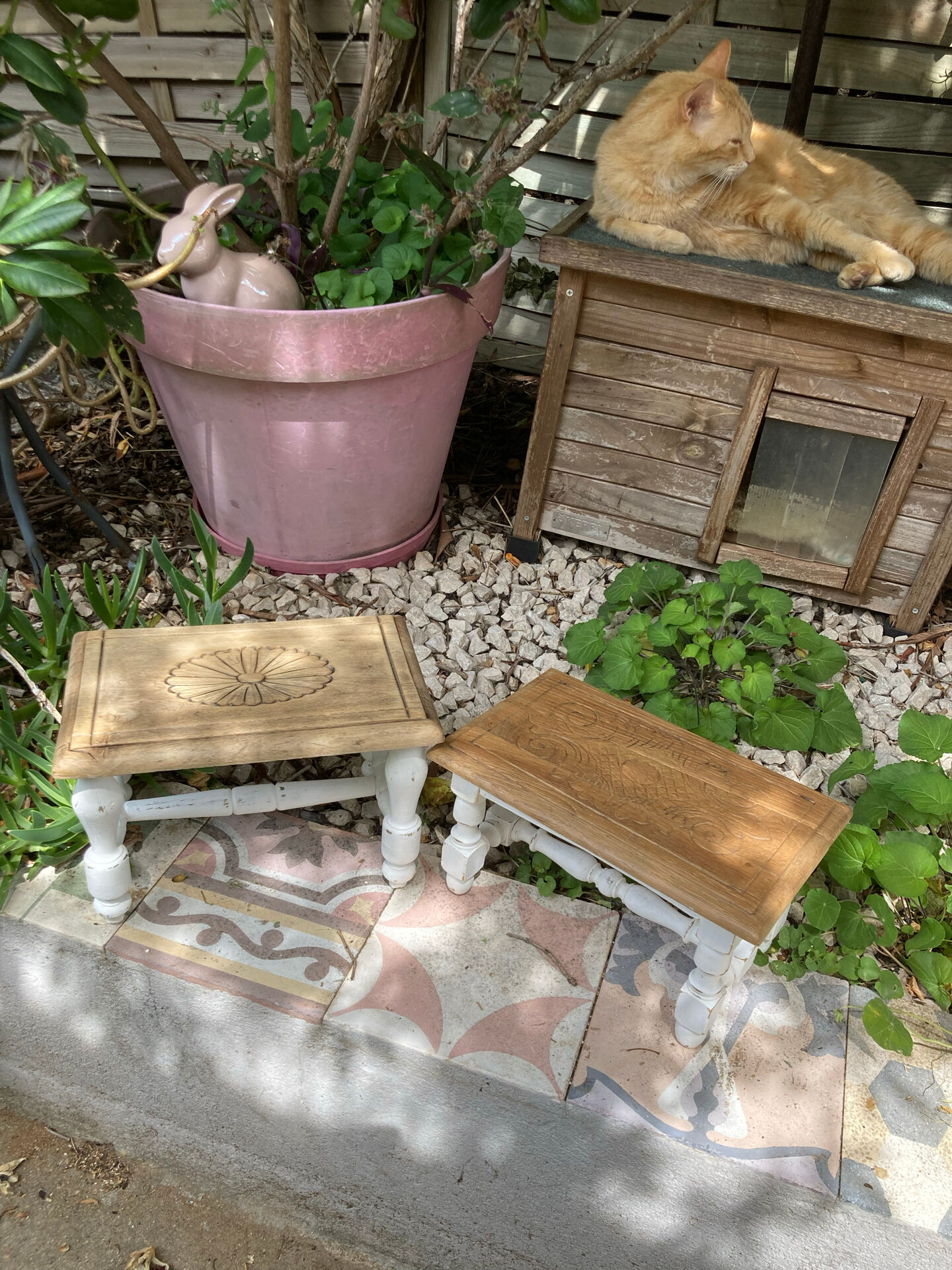 Lot de 2 petits tabourets relookes maison de campagne
