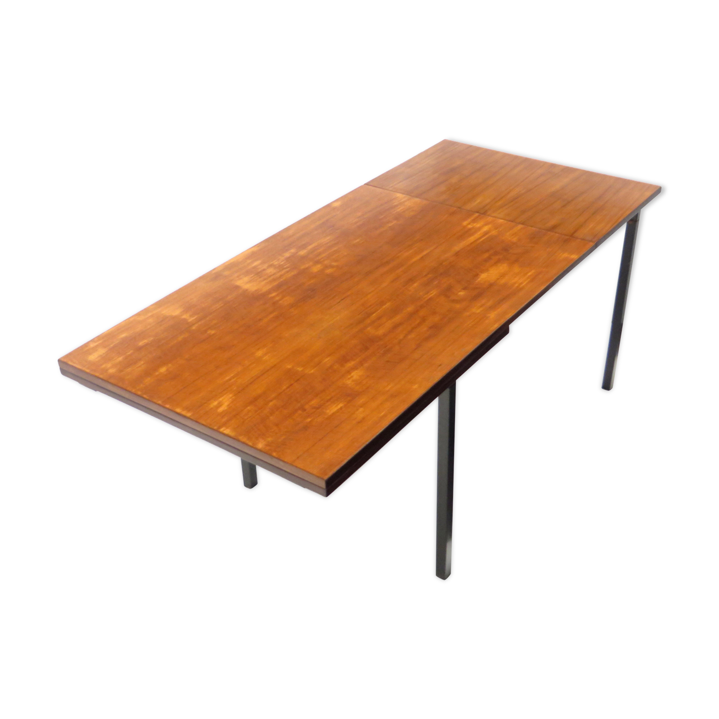 Extendable vintage dining table from Brabantia with metal frame and teak top