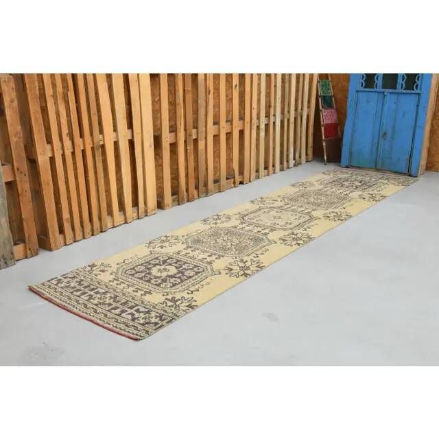 1970s Vintage Turkish Hand-Knotted Wool Cotton Orange Runner Rug 85x352