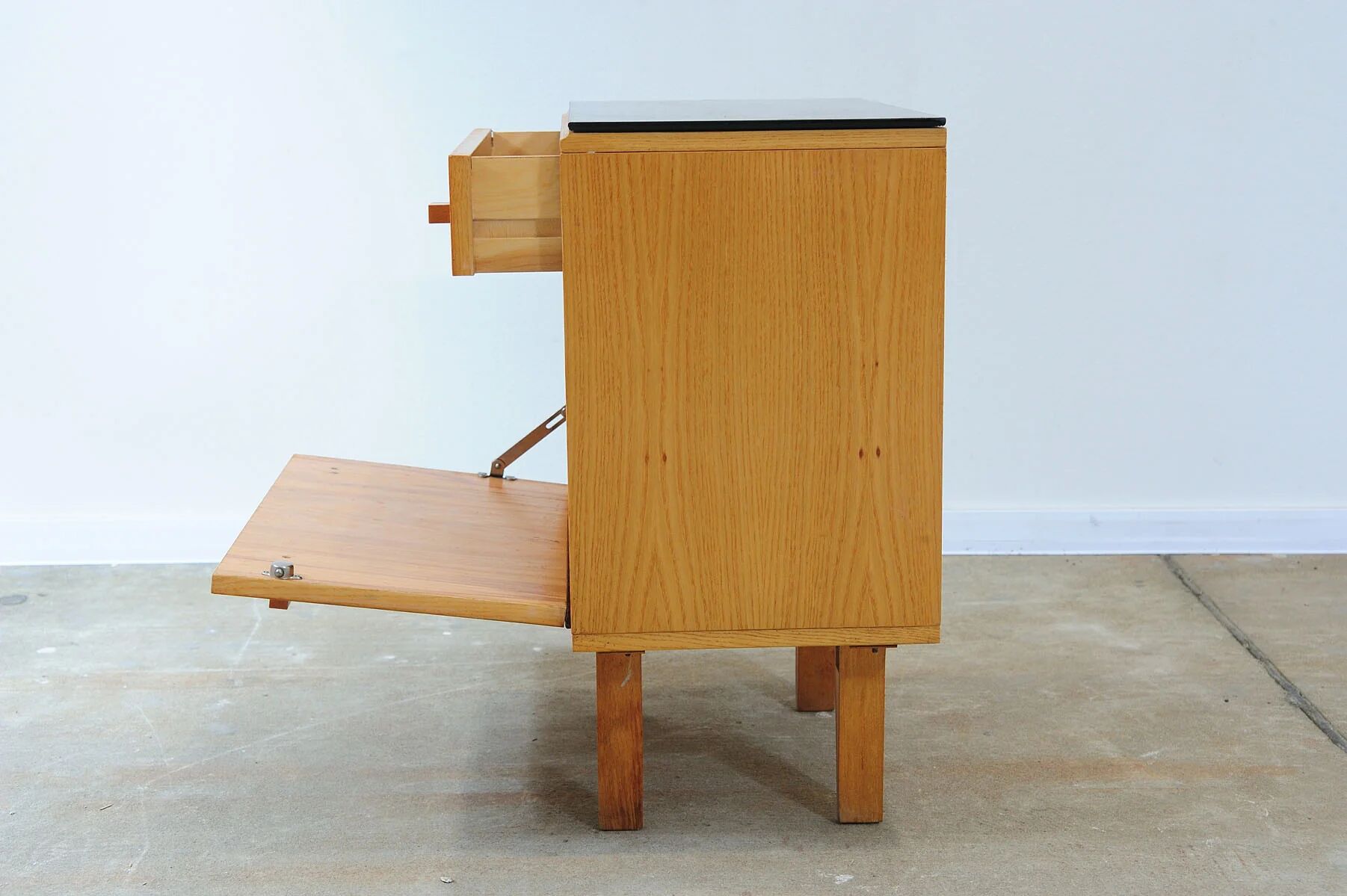 Mid-century bedside tables with ash veneer and black glass by František Mezulánik, Nový Domov, Czechoslovakia, 1970s.
