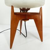 Vintage tripod table lamp wood and glass 1950 France