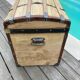 Exceptional rounded leather/brass box with beautiful restored clasps.
