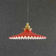 Suspension en verre ancien peint rouge  et blanc. douille et cable neuf