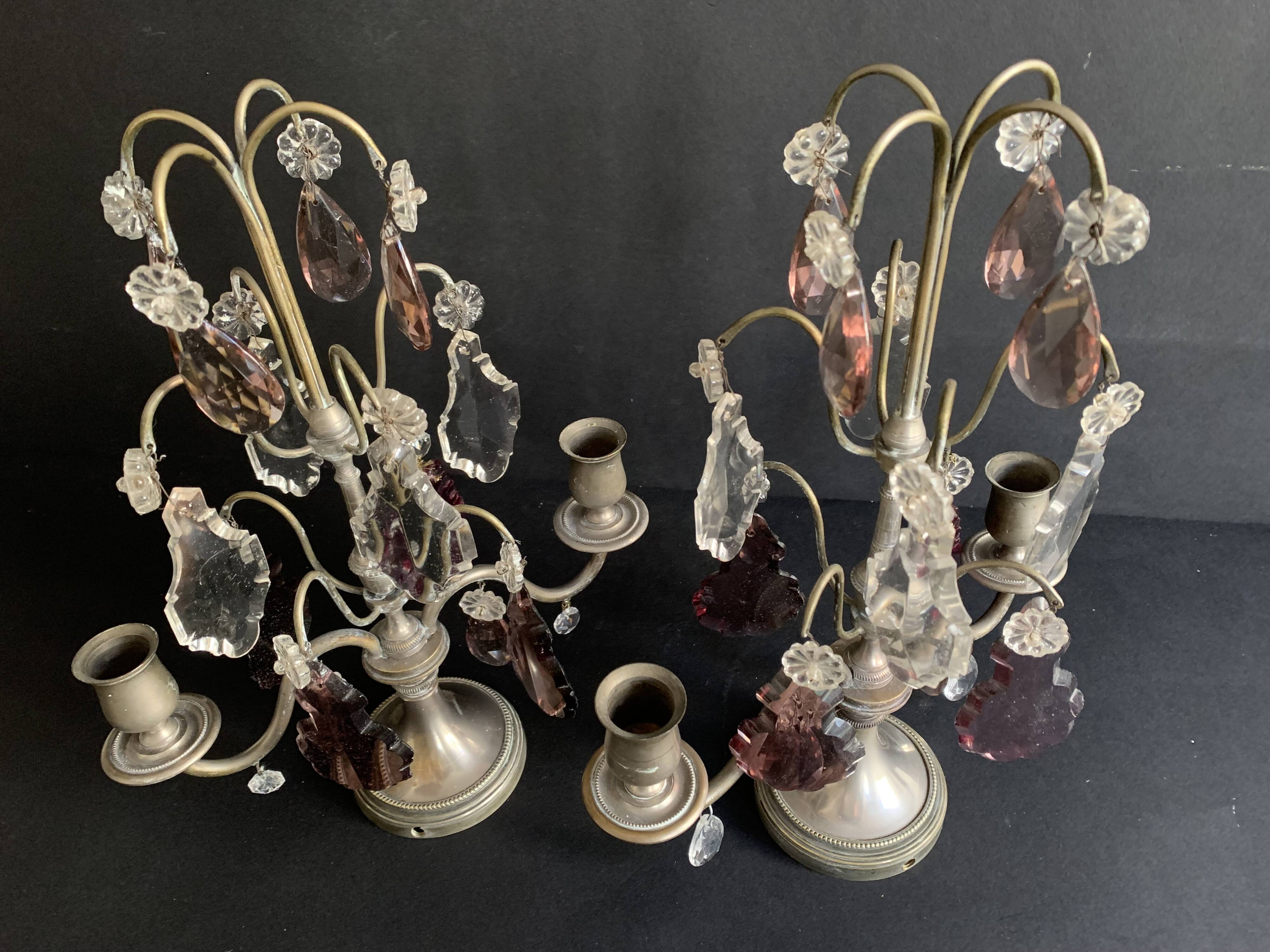 Pair of crystal tassel candelabras, 2-light candelabra, 1920,