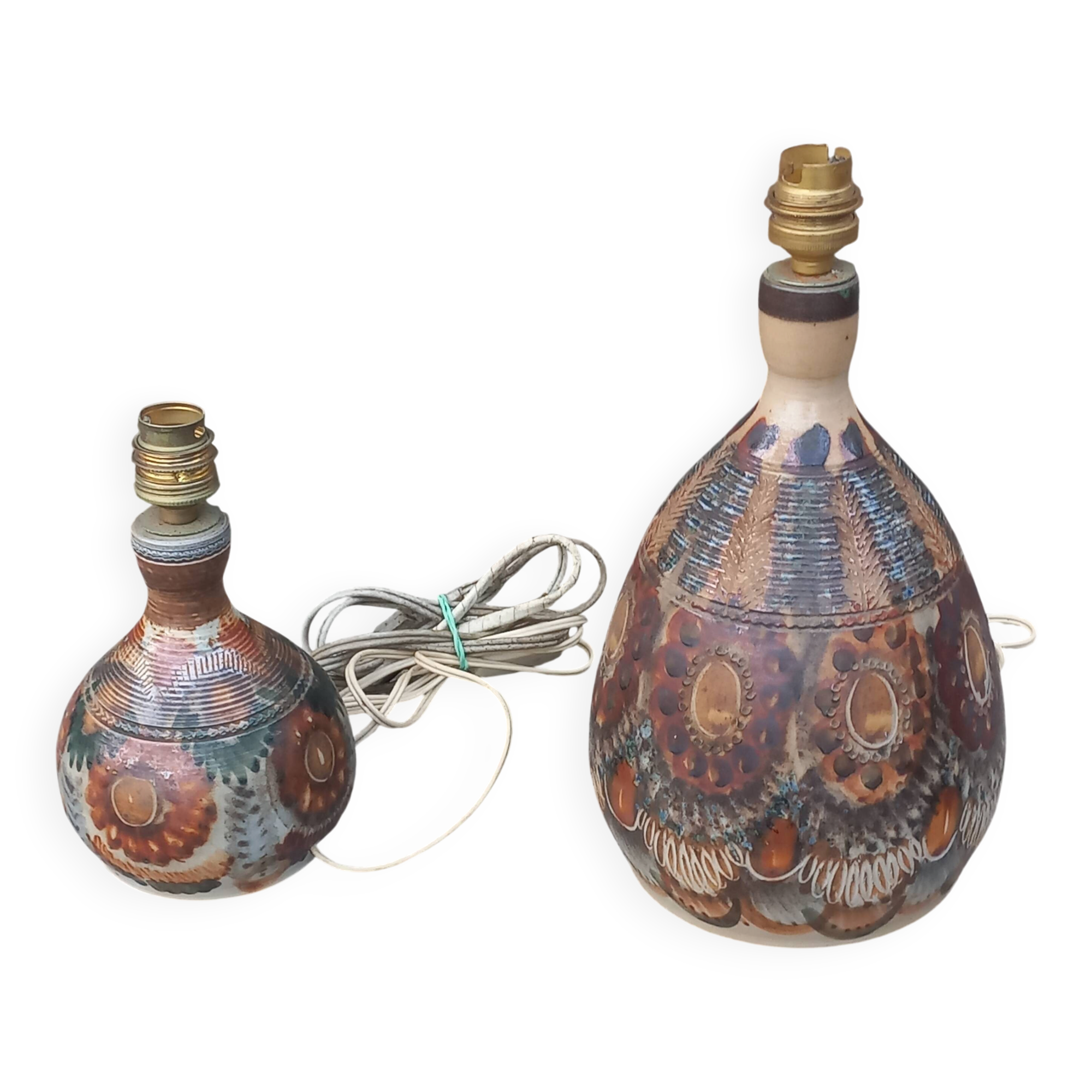 Set of 2 stoneware lamps by Jean Claude Courjault La Cerisaie.