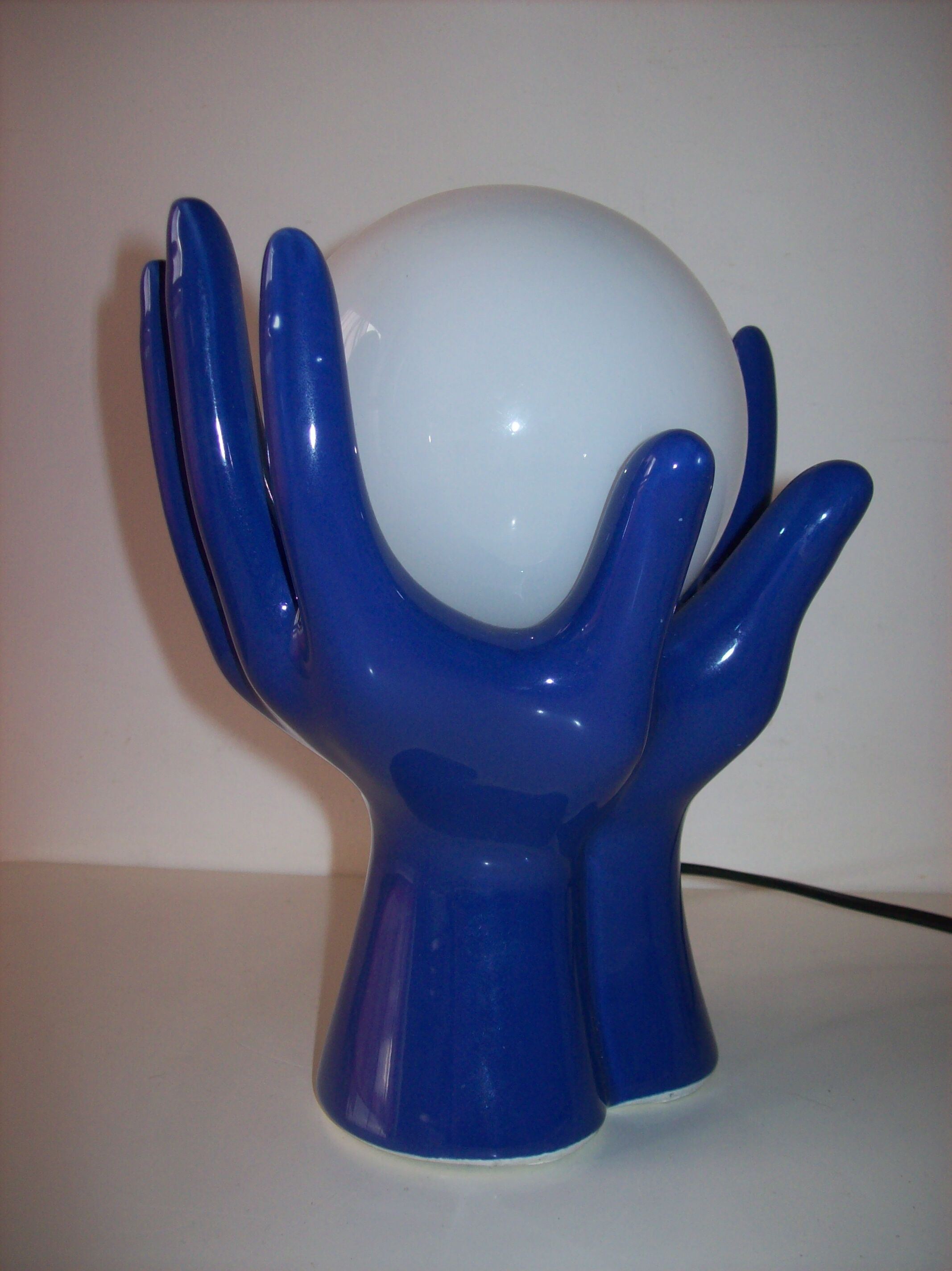 Vintage hand lamp in ceramic and opaline