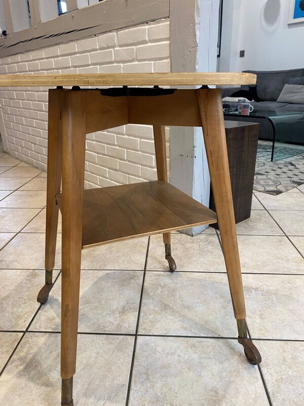 Table basse d’appoint scandinave en bois plateau pivotant vintage 50s
