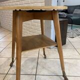 Scandinavian wooden side coffee table with vintage 50s swivel top