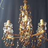 Chandelier 6 lights tassels color and frame foliage gold metal