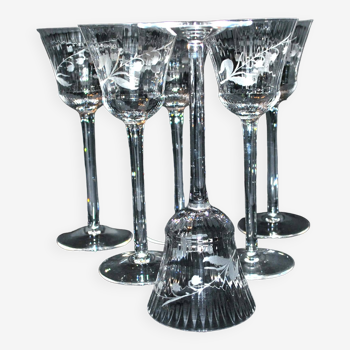 Saint-louis set of 6 roemer thistle wine glasses in engraved muguet crystal venetian coast