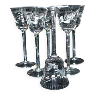 Saint-louis lot de 6 verres à vin roemer thistle en cristal gravé muguet côte vénitienne