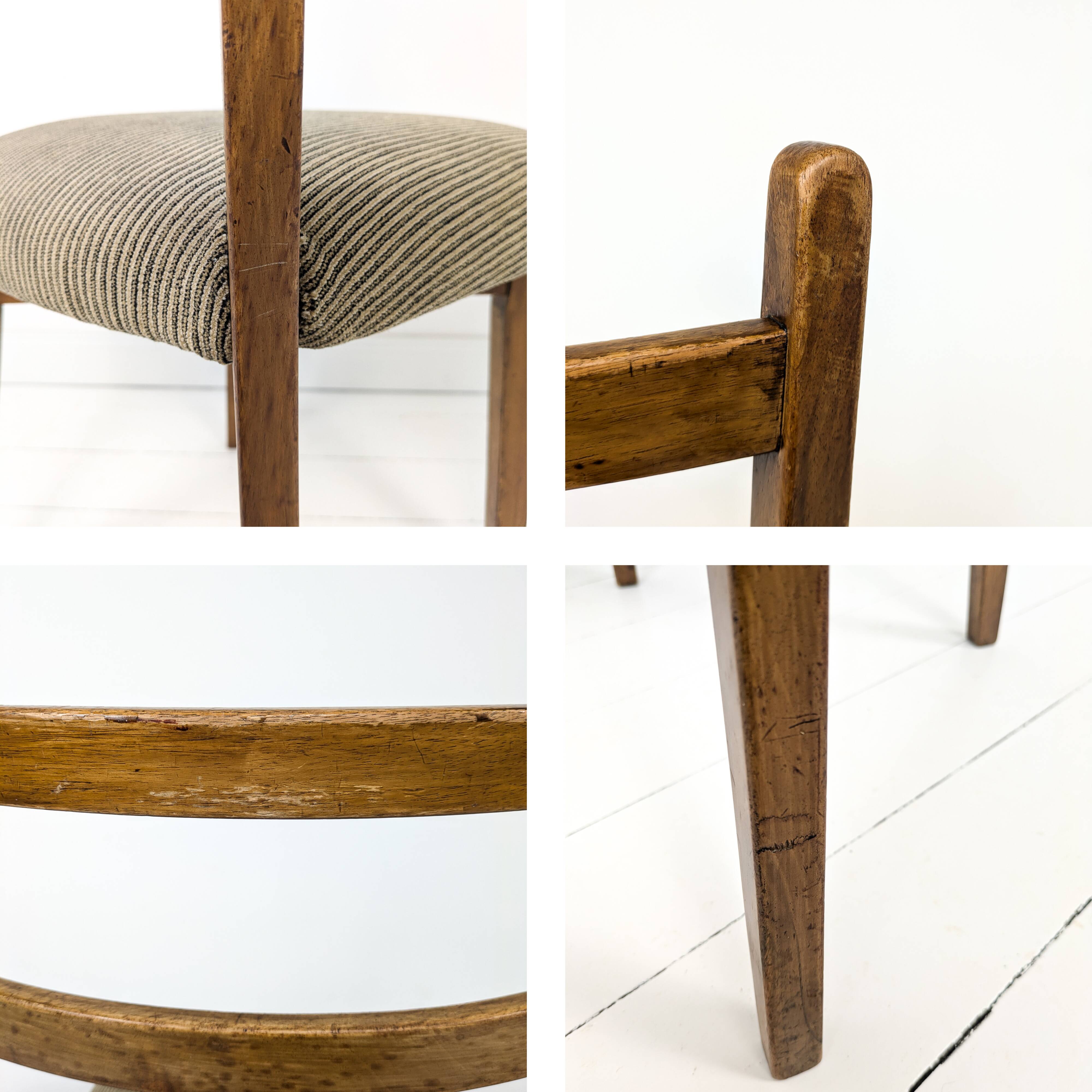 Paire de chaises vintage bois dossier barreaux, assise tissu, style 60s