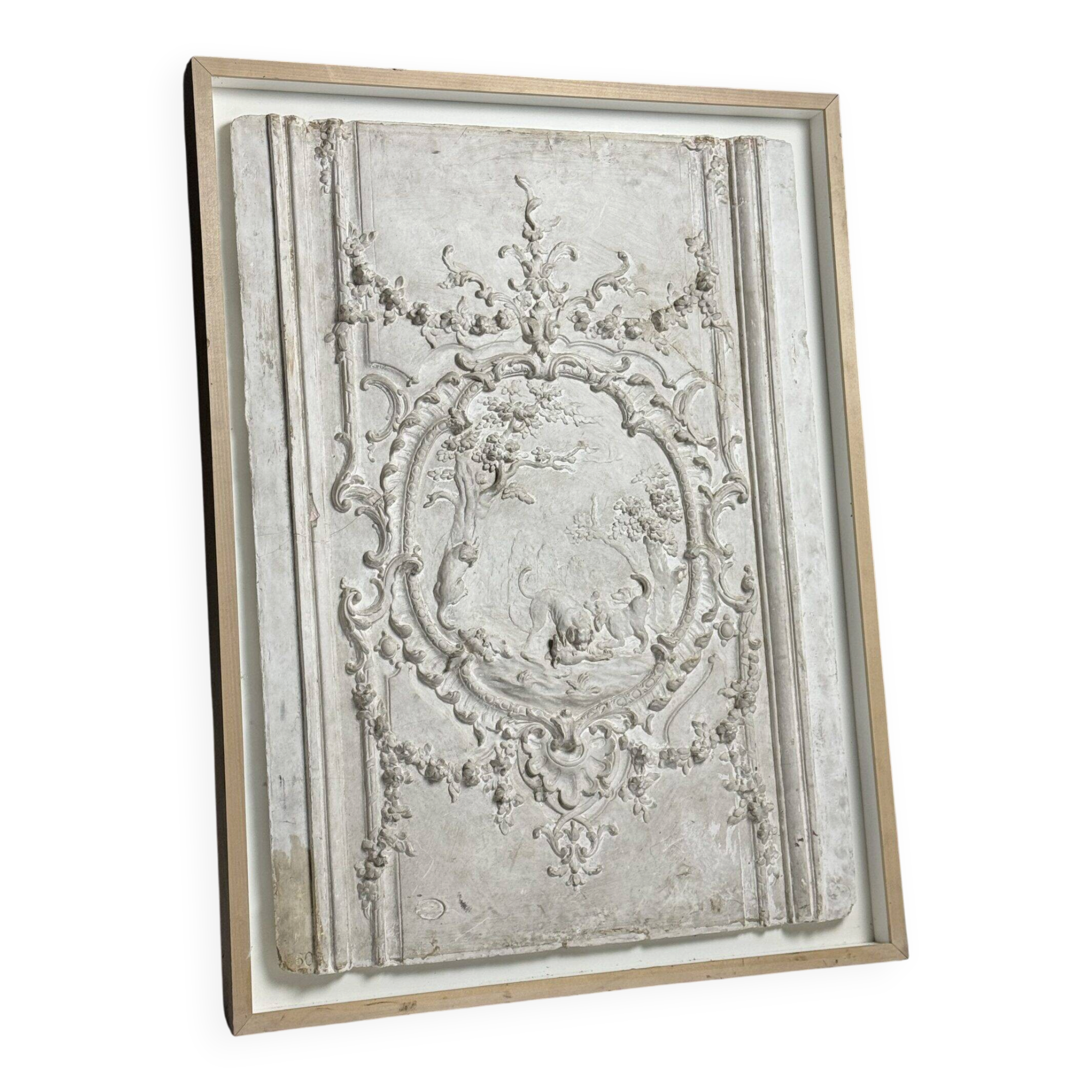 Plaster ceiling fragment framed