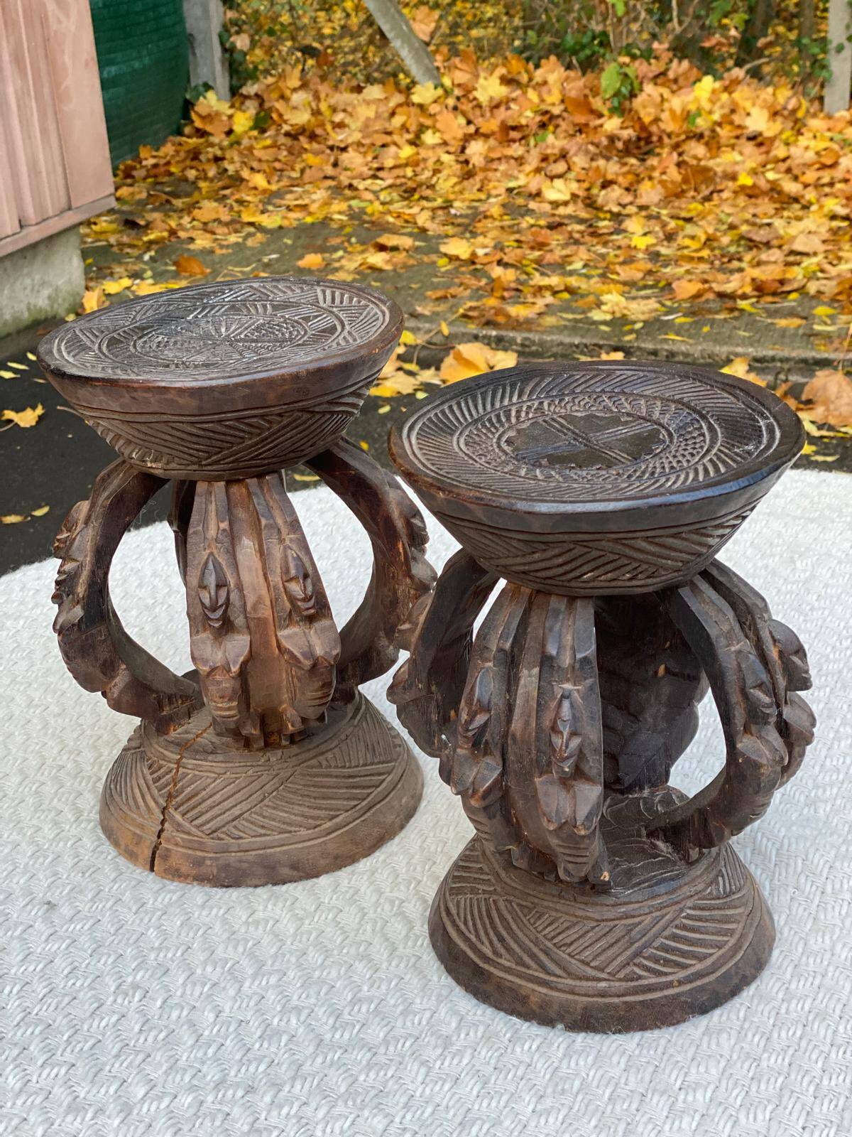 2 Dogon samba stools carved from solid wood