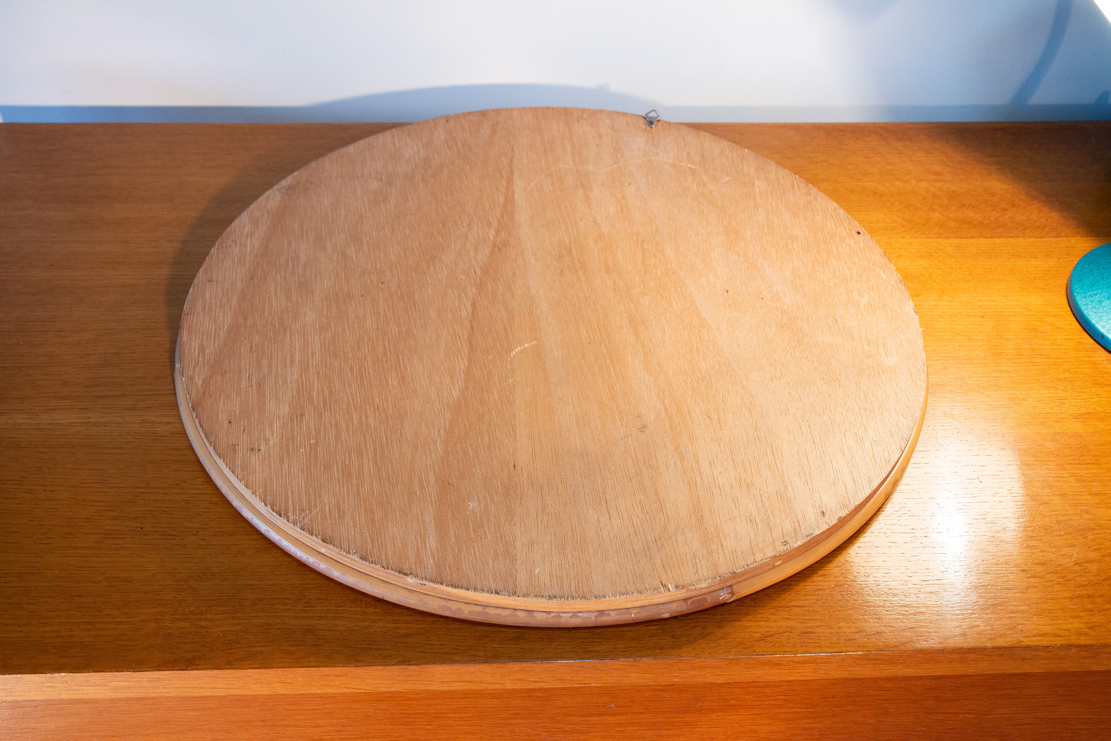 1970 mirror, rattan frame