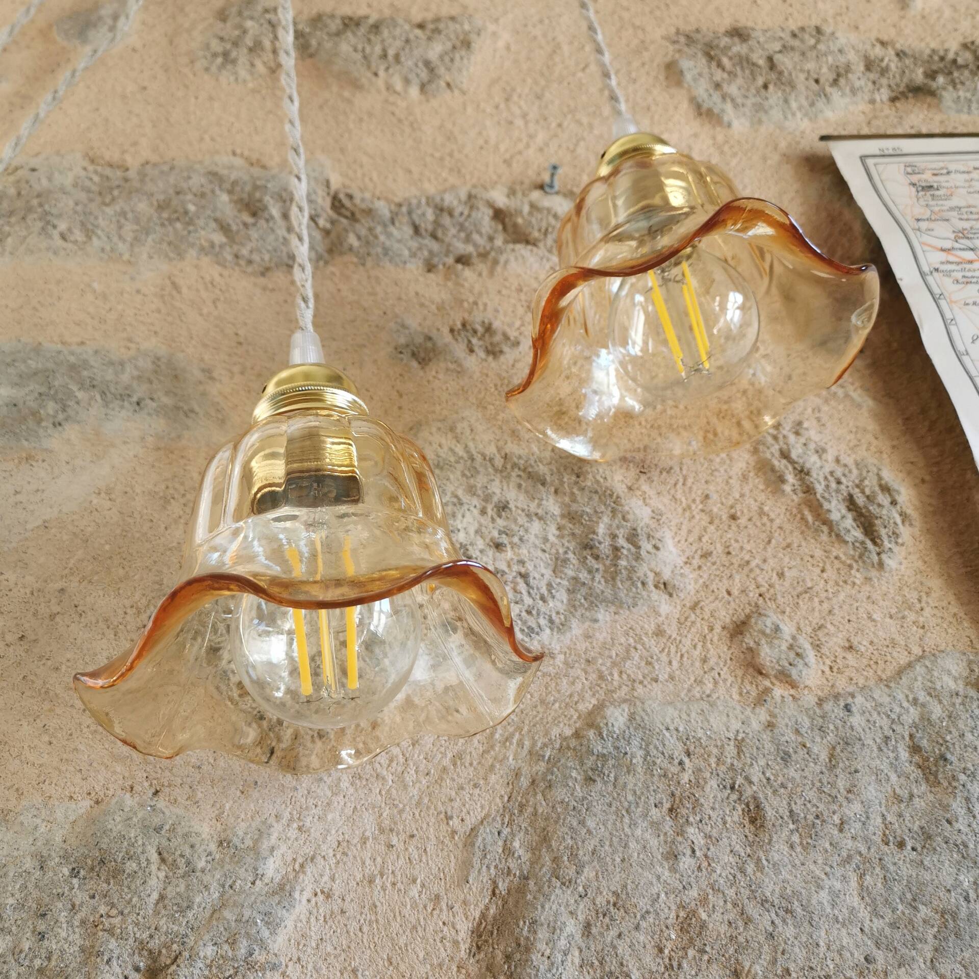 Vintage Portable Lamp Duo, Smoked Glass Tulip Globe