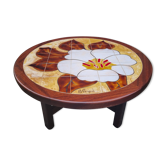 Table basse ronde, céramique  B. Raynaud, fleurs, vintage, années 70