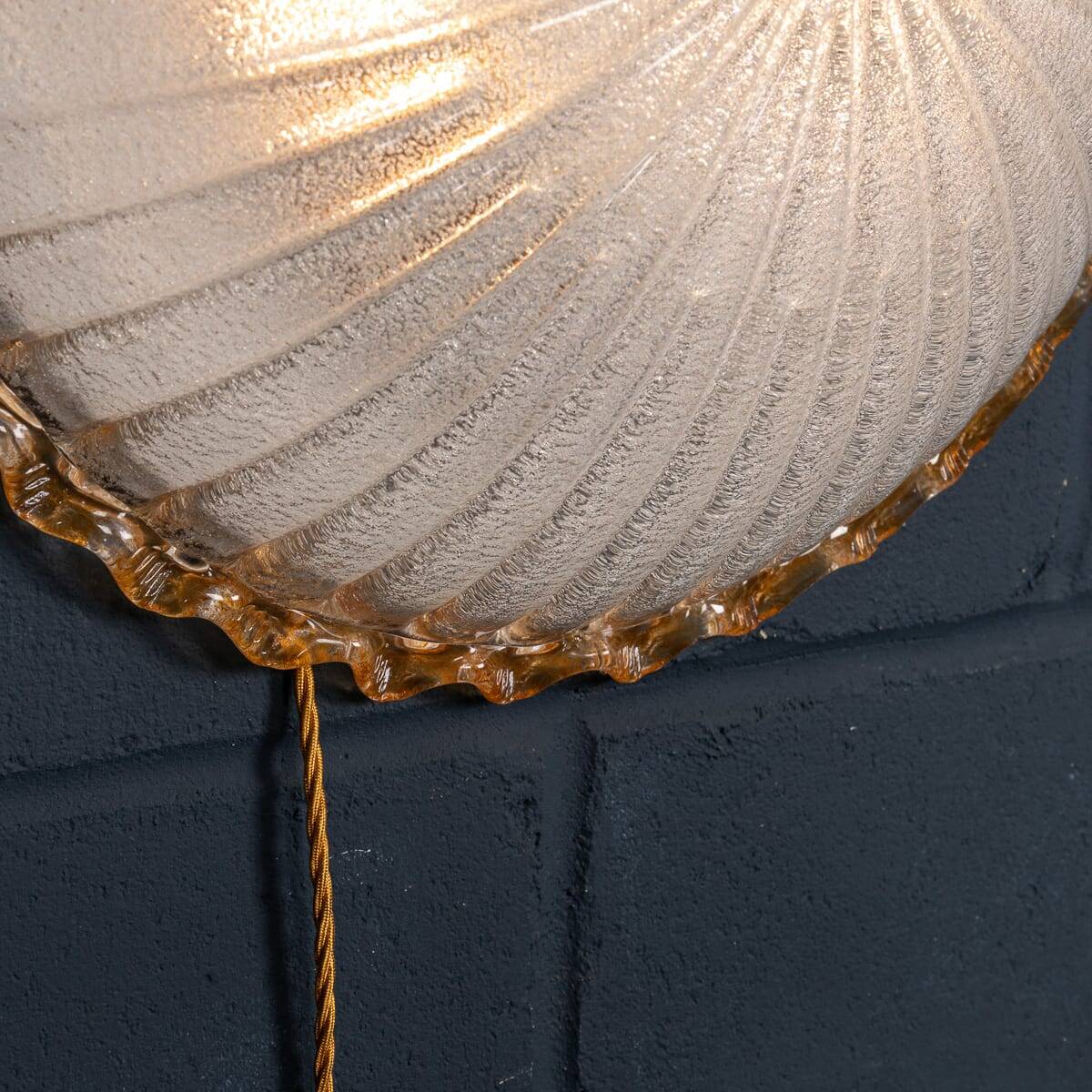 Vintage 20thc set of three frosted glass & brass wall lights, murano c.1980