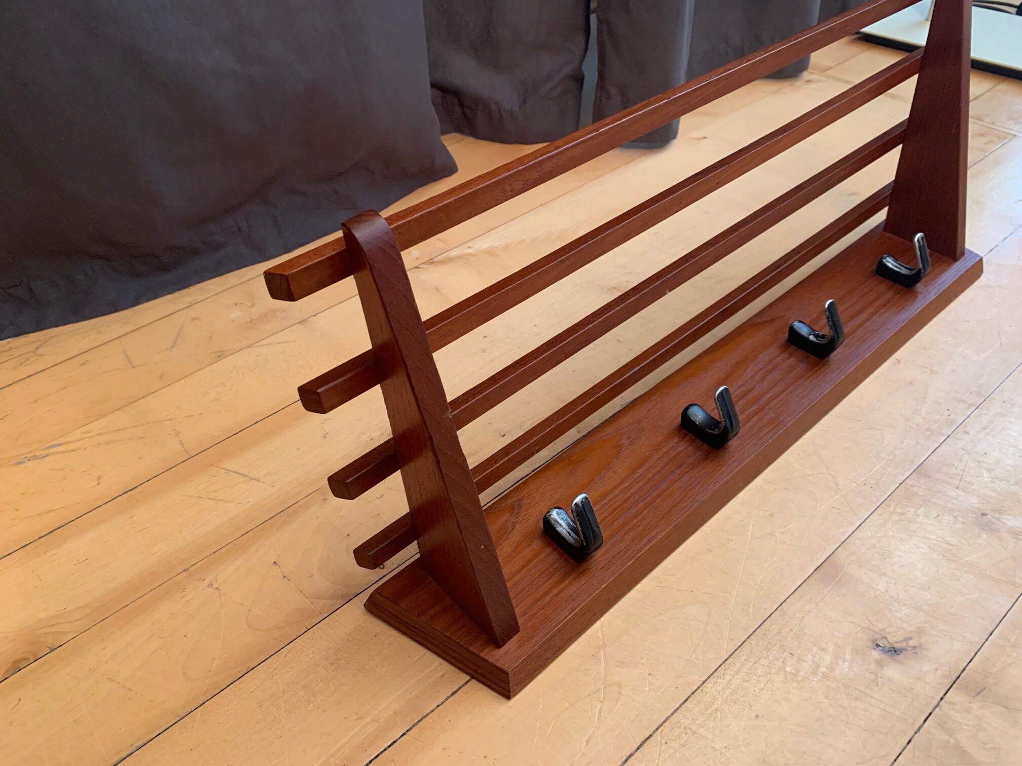 Teak wall coat rack, Denmark, 1960s