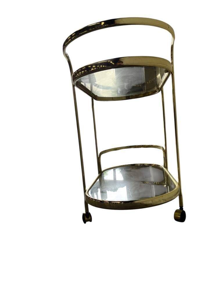 Vintage gold bar cart / side table with smoked glass