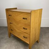 50s chest of drawers with blond wood compass feet