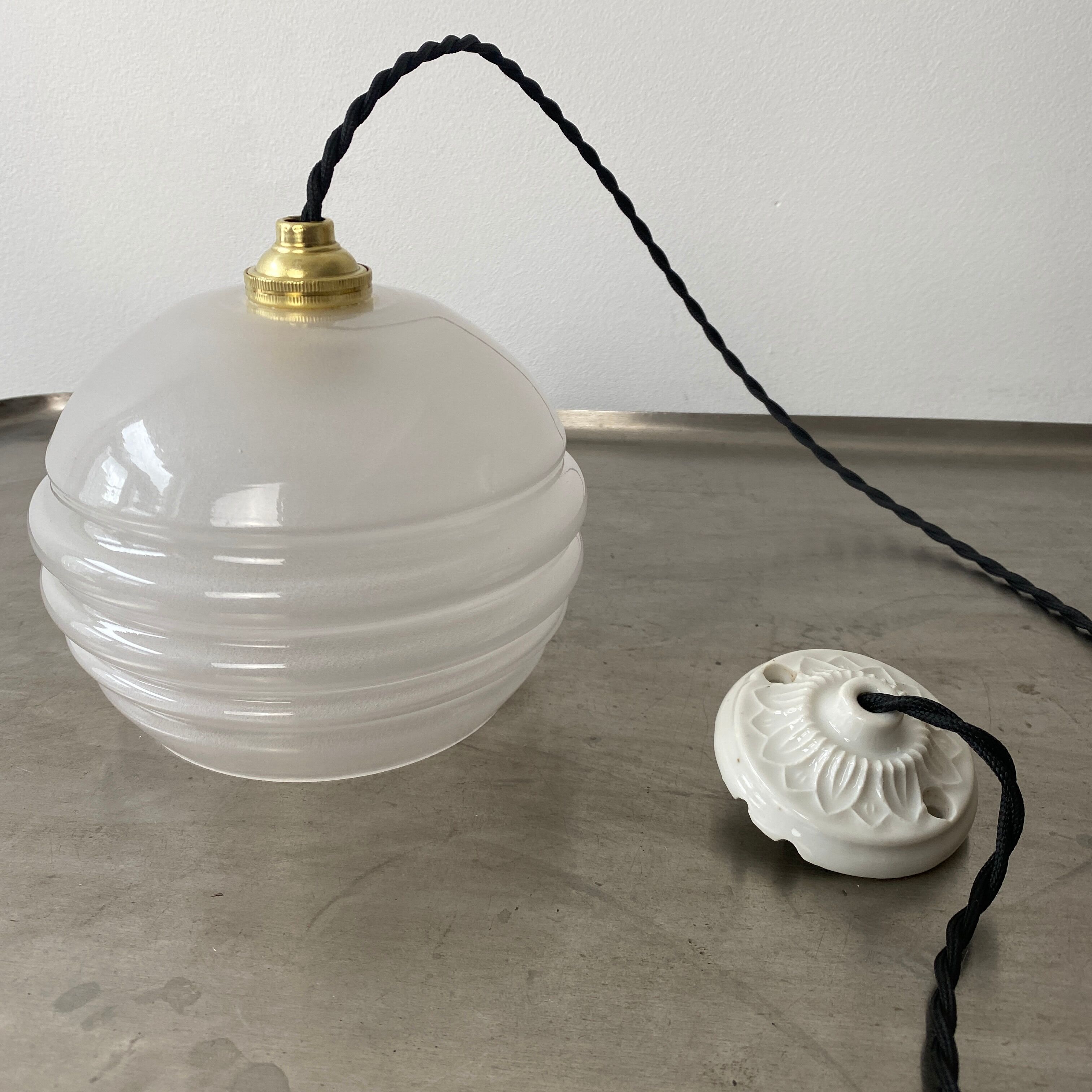 Lot 3 old vintage glass pendant lamps