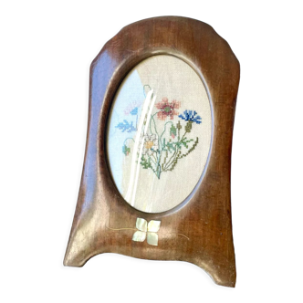 Art deco wooden picture frame with intarsia wood measurements 22.5 cm x 15 cm convex glass