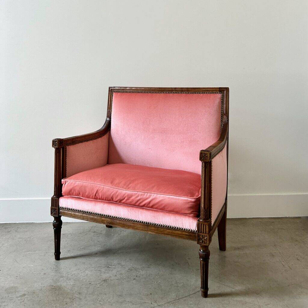 Large pink velvet armchair