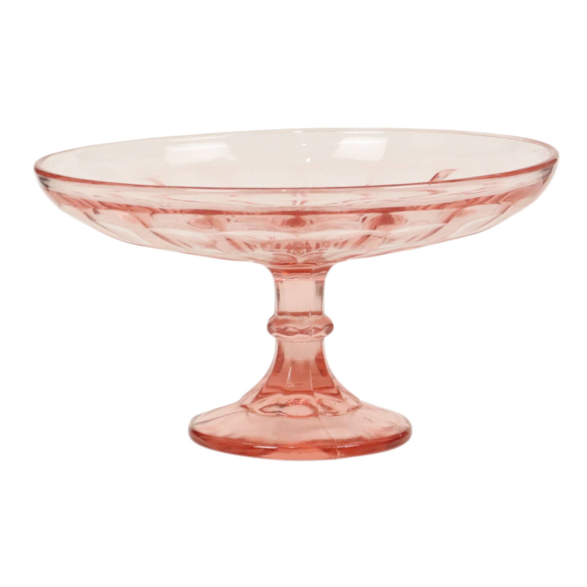 Bol à fruits haut Art Déco rose en verre dépression 28 cm