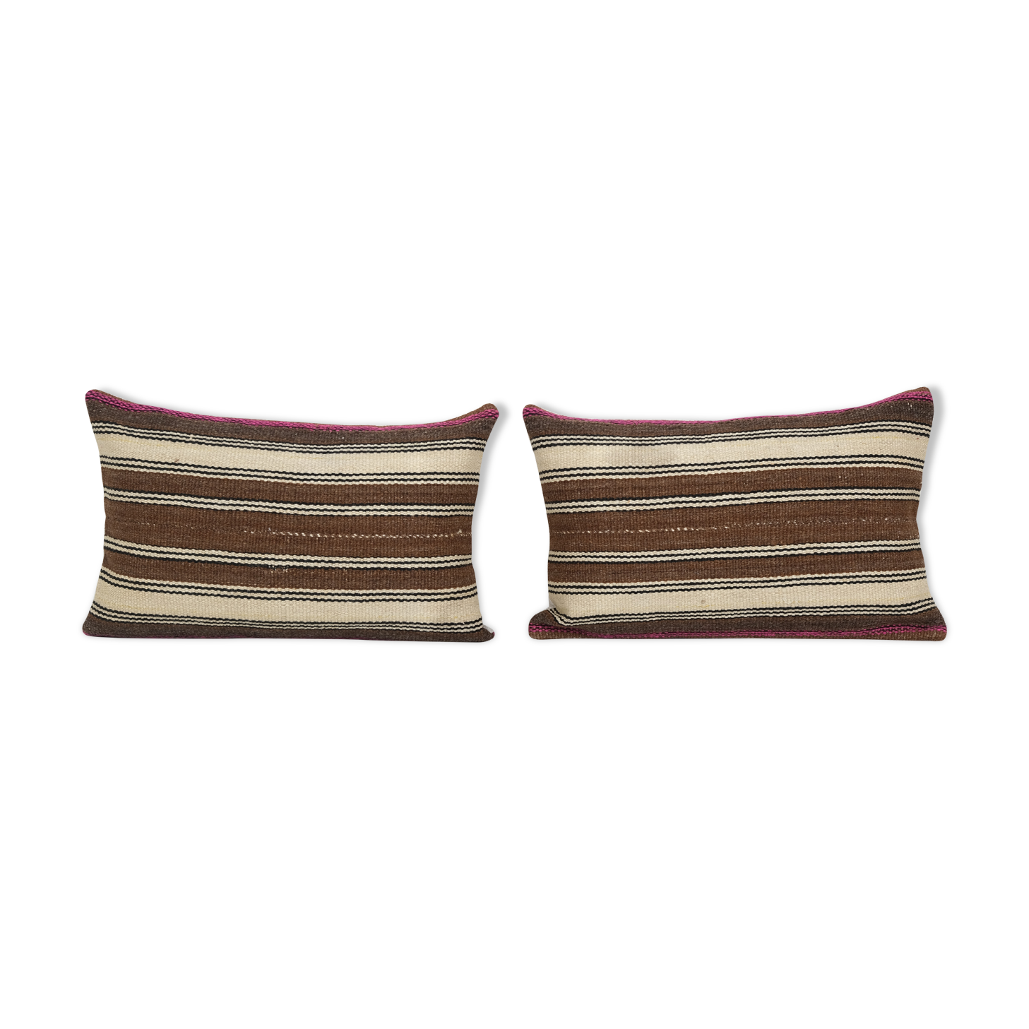 Kilim pillow cases made from a vintage anatolian handwoven textile - matching oblong lumbar brown