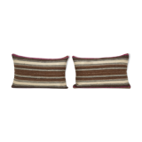 Kilim pillow cases made from a vintage anatolian handwoven textile - matching oblong lumbar brown
