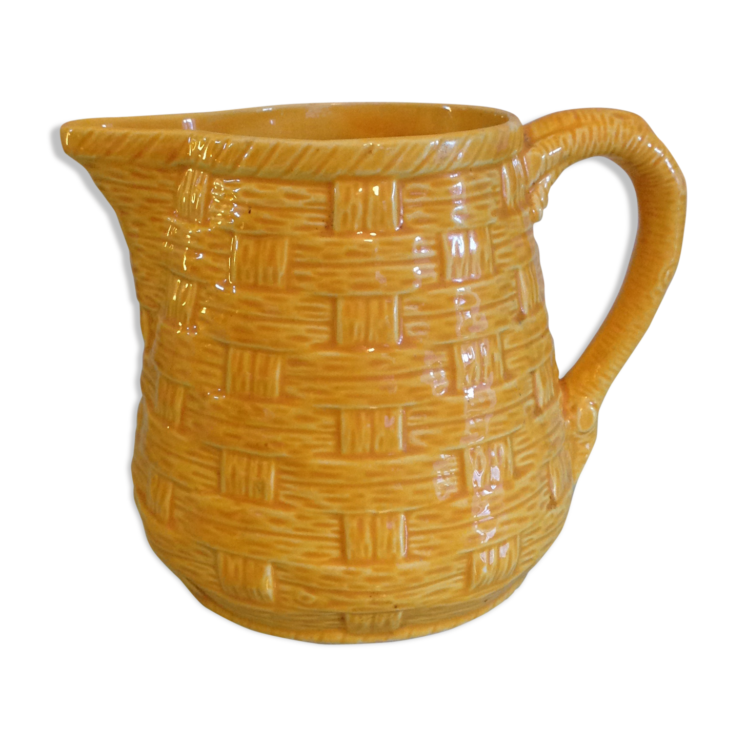 Yellow pitcher Sarreguemines Digoin vintage 60s slip