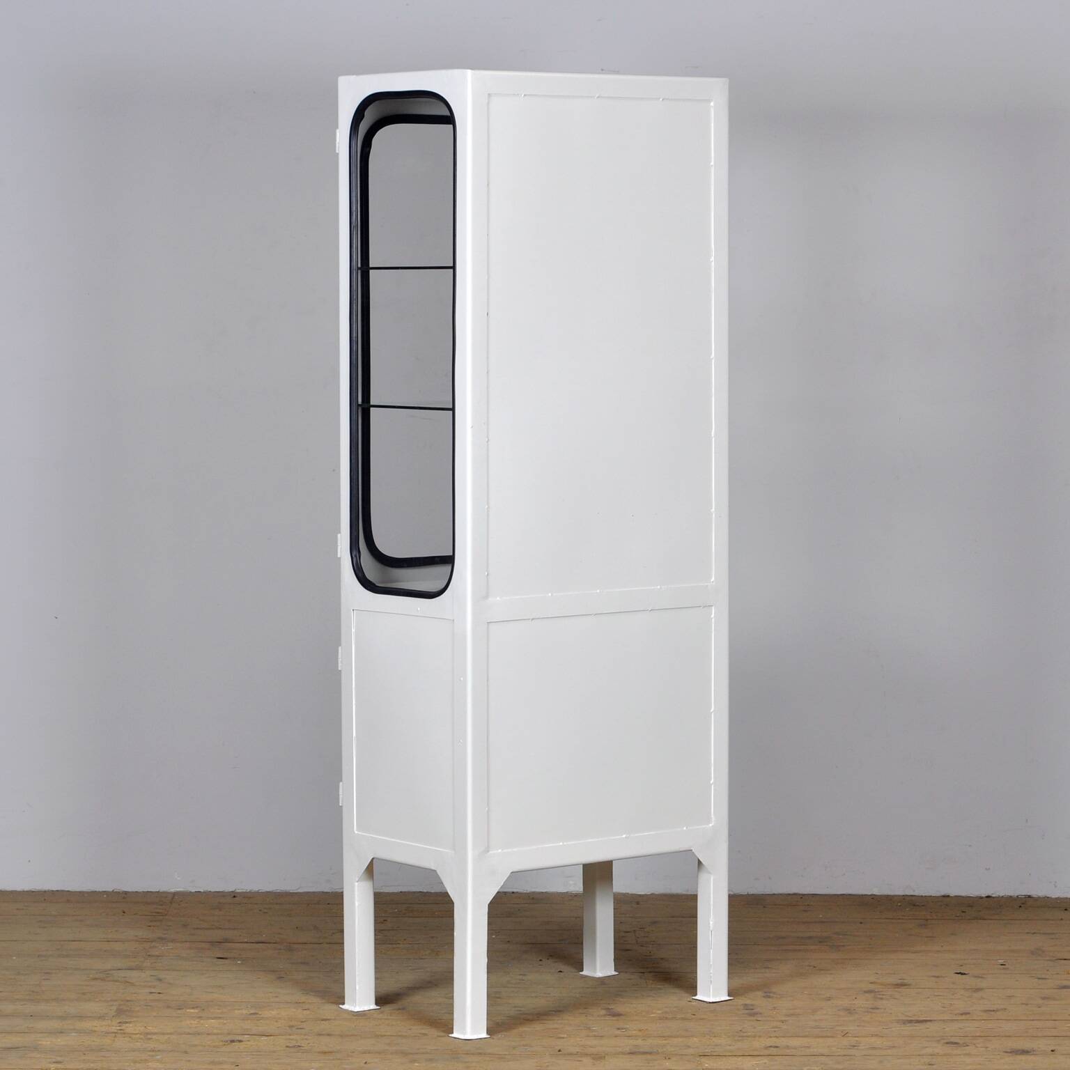 Restored vintage iron and glass medical cabinet, 1970s