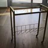Vintage side table with brass and glass magazine rack